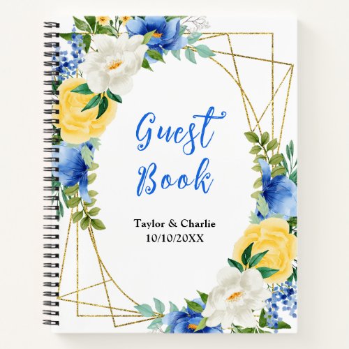 Blue and Yellow Floral Wedding Guest Book