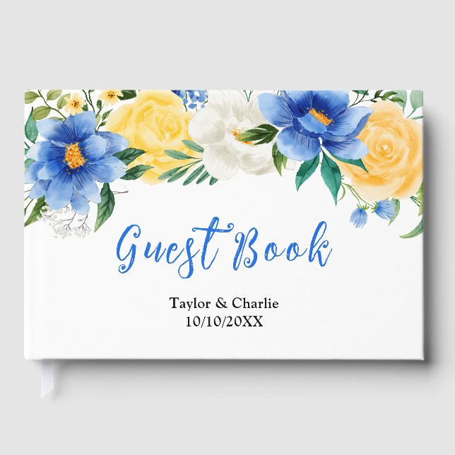 Blue and Yellow Floral Wedding Guest Book (Front)