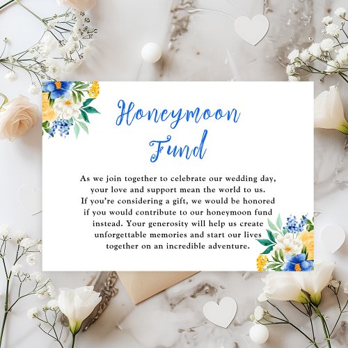 Blue and Yellow Floral Wedding Honeymoon Fund Enclosure Card