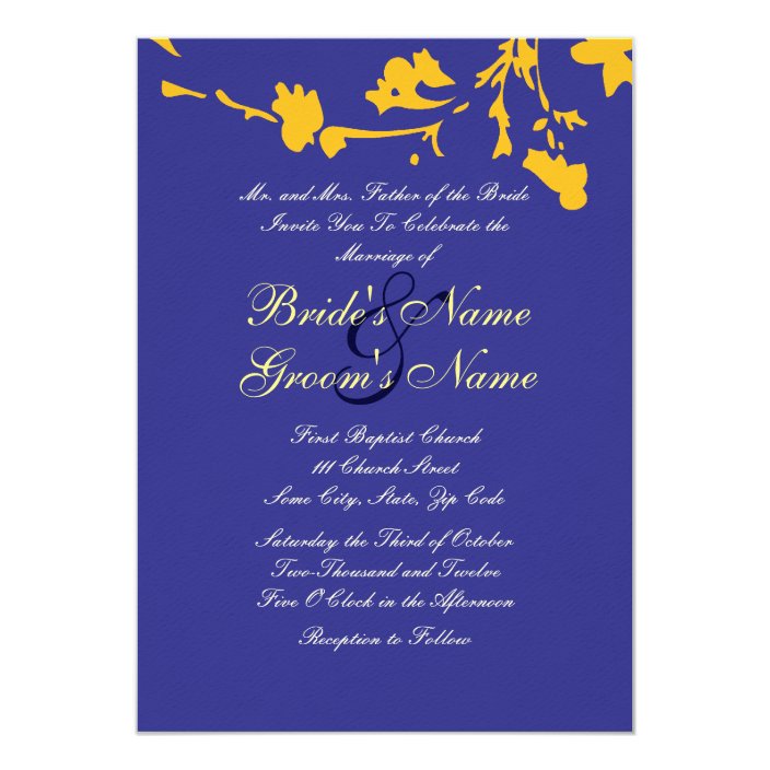 Blue and Yellow Floral Wedding Invitation | Zazzle.com