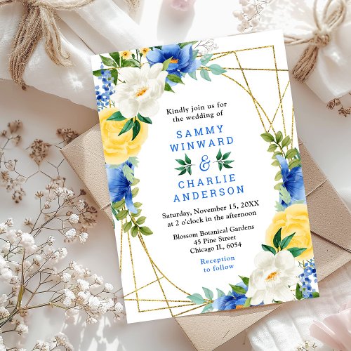 Blue and Yellow Floral Wedding Invitation