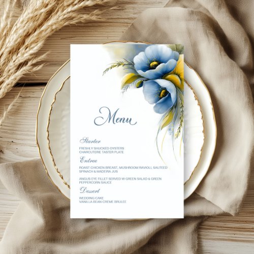 Blue and Yellow Floral Wedding Menu