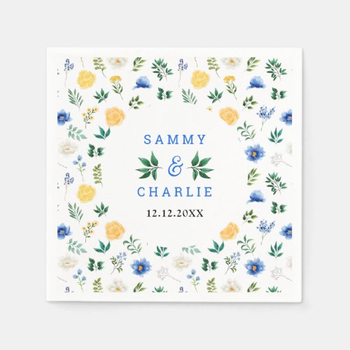 Blue and Yellow Floral Wedding Napkins