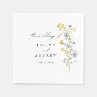 Blue and Yellow floral wedding Paper Napkin