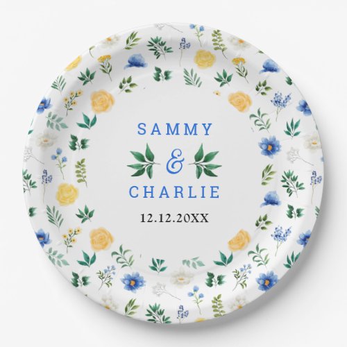 Blue and Yellow Floral Wedding Paper Plates