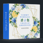 Blue and Yellow Floral Wedding Photo Album 3 Ring Binder<br><div class="desc">This beautiful and elegant wedding binder features watercolor blue,  yellow and white flowers with foliage on a gold geometric frame. The text combines handwritten script and serif fonts for a stylish and modern look. This is perfect as a party planner,  photo album or guest book.</div>