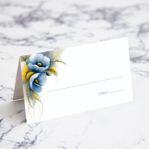 Blue and Yellow Floral Wedding Place Card