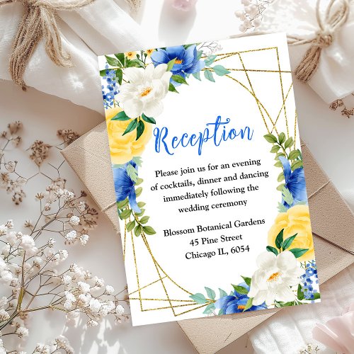 Blue and Yellow Floral Wedding Reception Enclosure Card