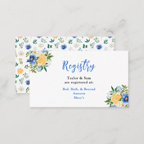 Blue and Yellow Floral Wedding Registry Enclosure Card