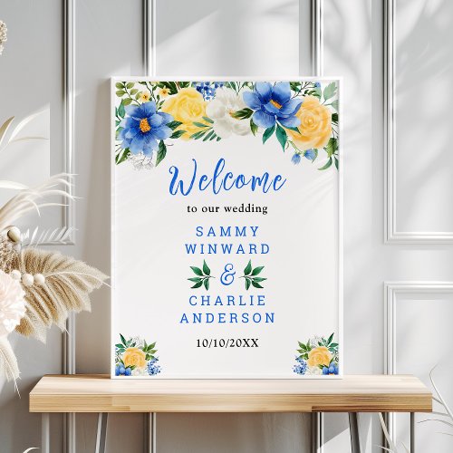 Blue and Yellow Floral Wedding Welcome Sign