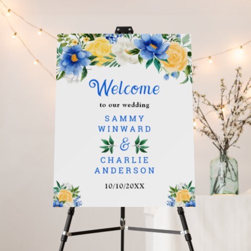 Blue and Yellow Floral Wedding Welcome Sign