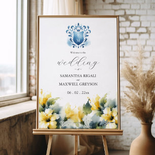 Blue and Yellow Floral Wedding Welcome Signs