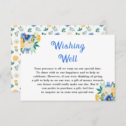 Blue and Yellow Floral Wedding Wishing Well Enclosure Card