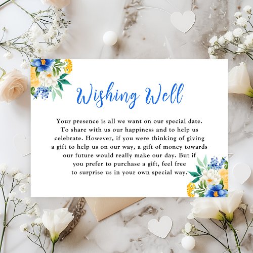 Blue and Yellow Floral Wedding Wishing Well Enclosure Card