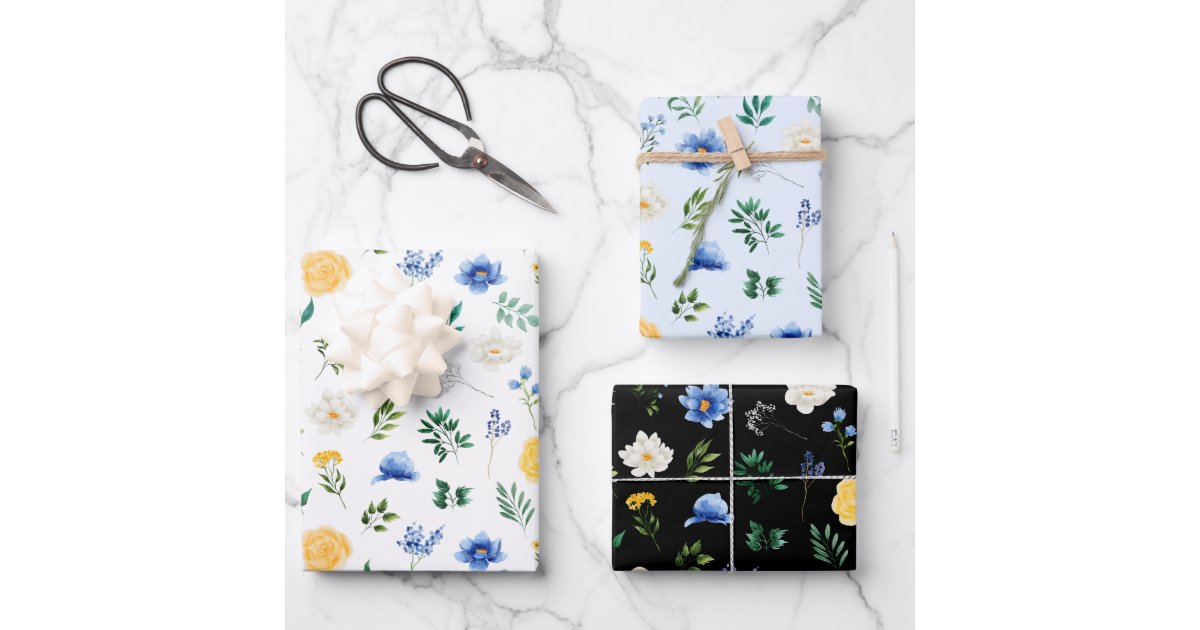 Rustic blue orange floral wrapping paper sheets, Zazzle in 2023