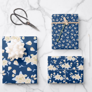 Blue and Yellow Floral Wrapping Paper Sheets