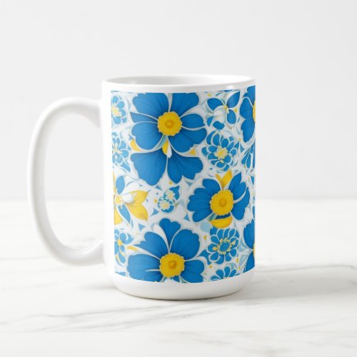 Blue and Yellow Flowers Abstract Floral Pattern Coffee Mug