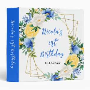Blue and Yellow Flowers Birthday Party Photo Album 3 Ring Binder