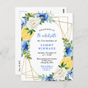 Blue and Yellow Flowers Birthday Party Postcard