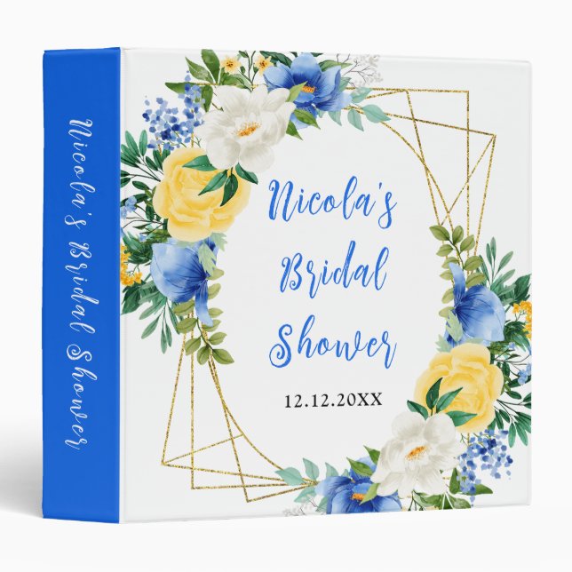 Blue and Yellow Flowers Bridal Shower Photo Album 3 Ring Binder (Front/Spine)