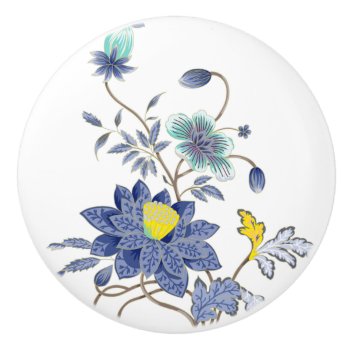Blue And Yellow Flowers Ceramic Pull by ElizaBGraphics at Zazzle