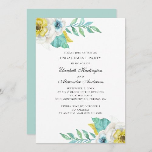 Blue and yellow flowers Floral engagement party Invitation
