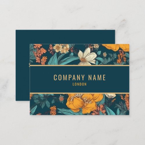 Blue and yellow flowers gold border business card