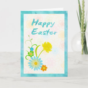 Blue and Yellow Flowers Happy Easter Card
