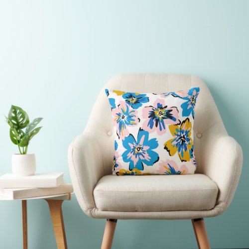 Blue and Yellow Flowers Nature Vibes Throw Pillow