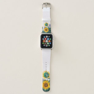 Blue and yellow flowers on white wall apple watch band