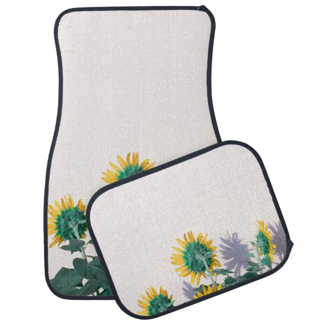 Blue and yellow flowers on white wall car floor mat (Set)