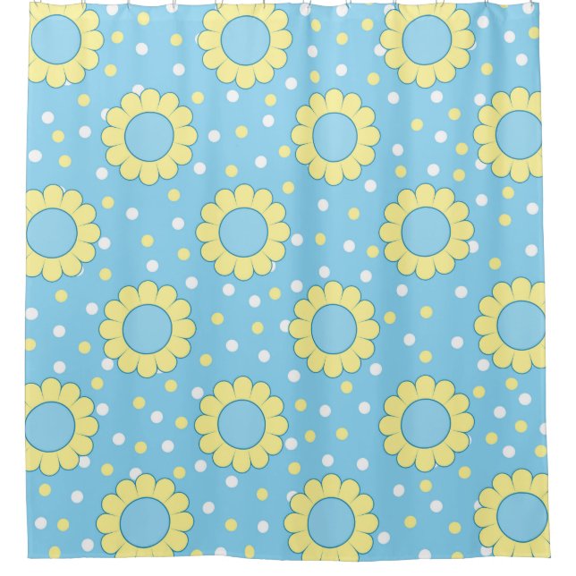 Blue and yellow flowers pattern shower curtain (Front)