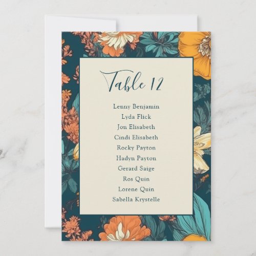 Blue and yellow flowers table Number Seating Chart