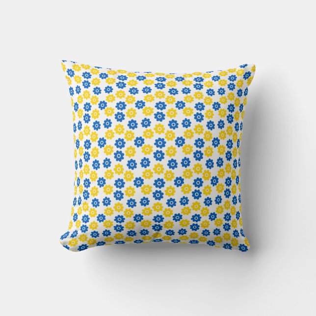 Blue and Yellow Flowers Throw Pillow (Front)
