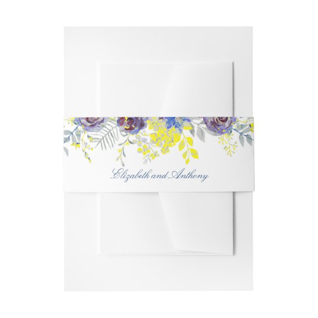 Blue and Yellow Flowers Wedding Invitation Belly Band (Front Example)
