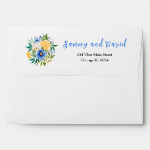 Blue and Yellow Flowers with Foliage Wedding Envelope