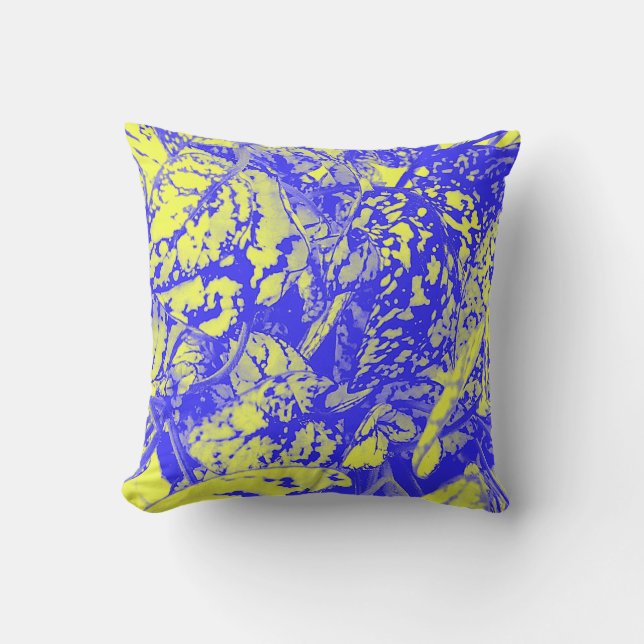 Blue and Yellow Foliage Throw Pillow (Front)