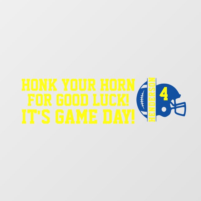 Blue and Yellow Football Game Day Back Window Cling (Sheet)
