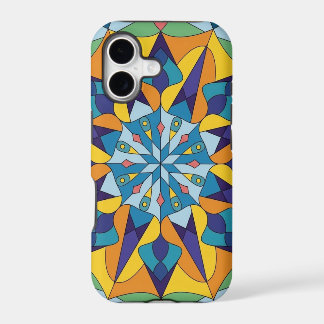 Blue and yellow fractal geometric pattern iPhone 17 case