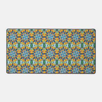 Blue and yellow fractal geometric pattern desk mat