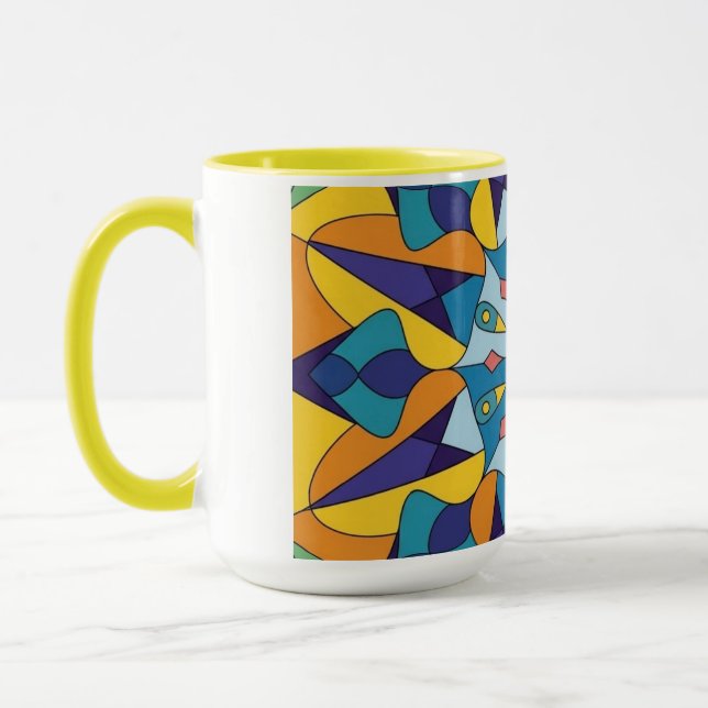 Blue and yellow fractal geometric pattern mug (Left)