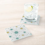 Blue and Yellow Franciscan Starburst Mid Century Glass Coaster<br><div class="desc">This fabulous mid century modern glass coaster features Franciscan Starbursts in the colors of blue and yellow which will add a colorful splash to your coffee or end table!</div>