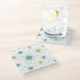 Blue and Yellow Franciscan Starburst Mid Century Glass Coaster