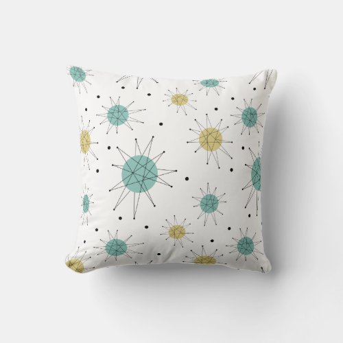 Blue and Yellow Franciscan Starburst Mid_century Throw Pillow