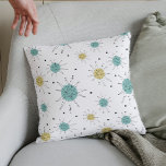 Blue and Yellow Franciscan Starburst Mid-century Throw Pillow<br><div class="desc">This fabulous mid century modern throw pillow features Franciscan Starbursts in the colors of blue and yellow which will add a colorful splash on your sofa or bed.</div>