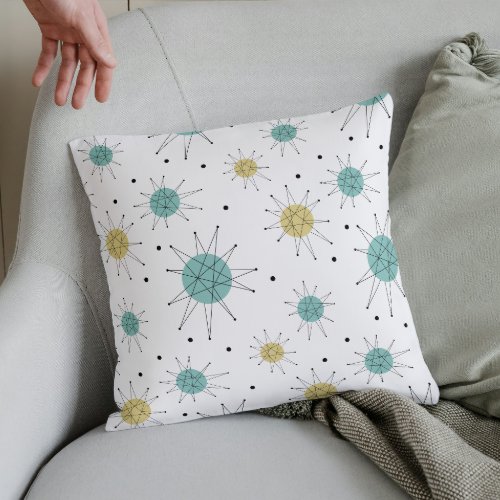 Blue and Yellow Franciscan Starburst Mid_century Throw Pillow