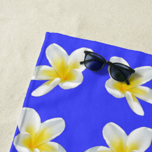Blue And Yellow Frangipani Pattern, Beach Towel