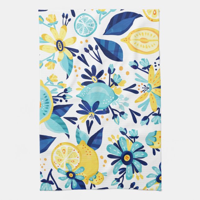 Blue And Yellow Fruit And Flowers Towel (Vertical)