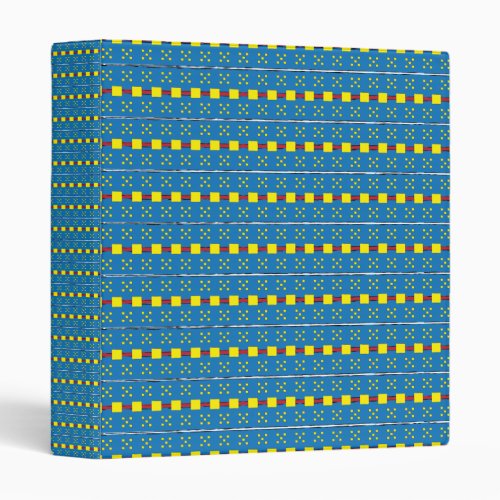 Blue and Yellow Geometric Ethnic Folk art pattern 3 Ring Binder