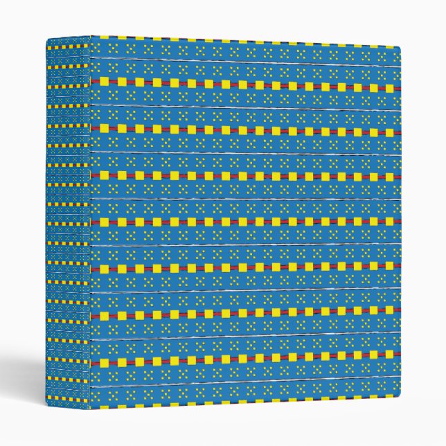 Blue and Yellow Geometric Ethnic Folk art pattern 3 Ring Binder (Front/Spine)